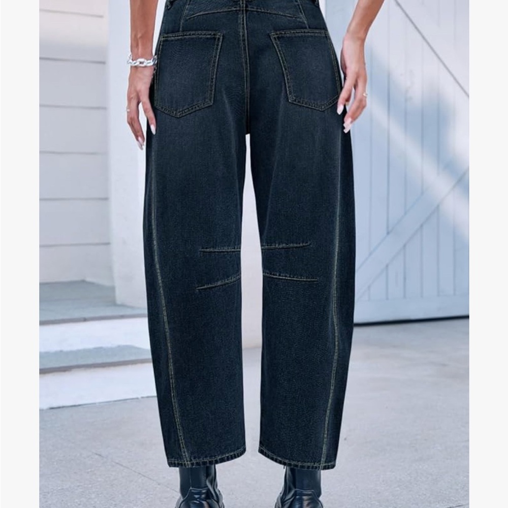 Greaidia mid-rise barrel jeans wide-leg cropped y2k jeans NWT 2 colors to choose - Picture 4 of 9